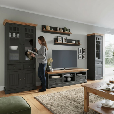 Conjunto de paredes para vivienda Vitrina TV Cómoda Estantes de pared Cómodas Armario Muebles de madera 5 piezas.