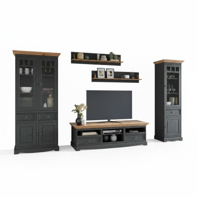 Conjunto de paredes para vivienda Vitrina TV Cómoda Estantes de pared Cómodas Armario Muebles de madera 5 piezas.