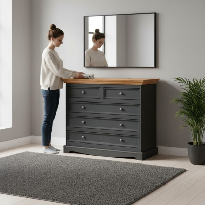Cómoda de lujo, cómodas de diseño campestre, muebles tapizados de madera, consola negra.