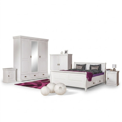 Dormitorio Conjunto Cama Doble 2x Mesita de Noche Consola Camas Hotel Tapiz 5 piezas.