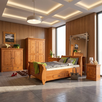 Dormitorio Set Completo Diseño Cama Clásica Muebles 5 piezas Mesita de noche Casa de campo