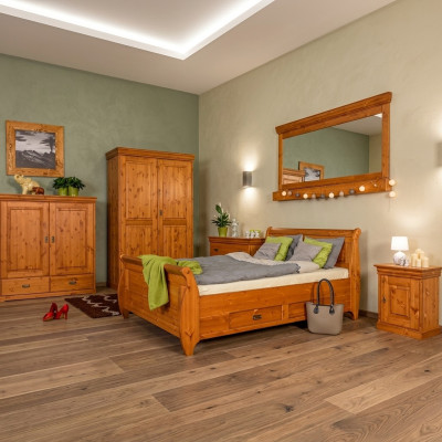 Diseño de lujo, cama doble de hotel, dormitorio de madera, cama de 180x200 cm, tapizada.