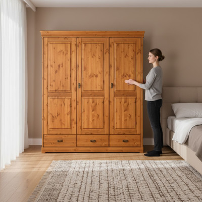Armario de madera para habitación de estilo moderno con estantes multifuncionales.