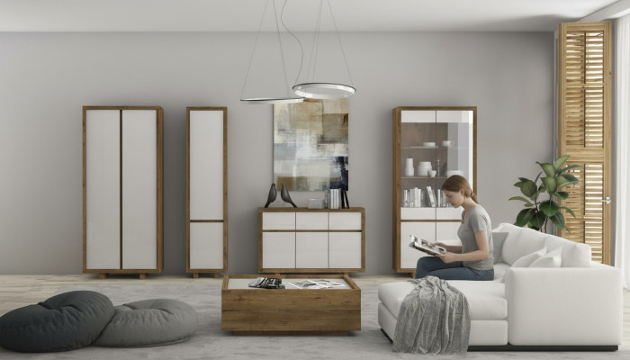 Juego de sala: vitrina, cómoda, paredes de sala, cómodas, armario, mesa, muebles de madera de 4 piezas.
