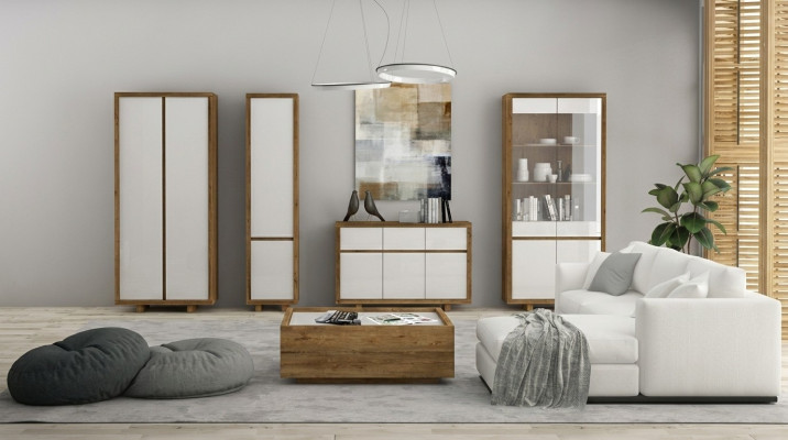 Juego de sala: vitrina, cómoda, paredes de sala, cómodas, armario, mesa, muebles de madera de 4 piezas.