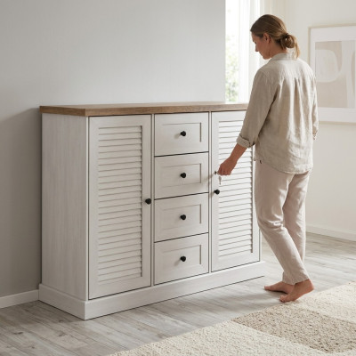 Cómoda Estantería Estantería Madera real Tablero bajo Gabinete Diseño Cómoda Armarios