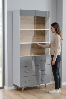 Vitrina Aparador Armario Estante Estilo Moderno Colección Sala de Estar Gris Vitrinas