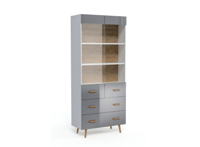 Vitrina Aparador Armario Estante Estilo Moderno Colección Sala de Estar Gris Vitrinas