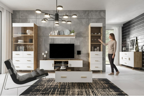 Mueble de salón, conjunto de sala de estar, vitrina, cómoda, estante de pared, vitrinas, juegos de muebles de 4 piezas.