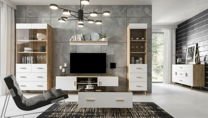 Mueble de salón, conjunto de sala de estar, vitrina, cómoda, estante de pared, vitrinas, juegos de muebles de 4 piezas.