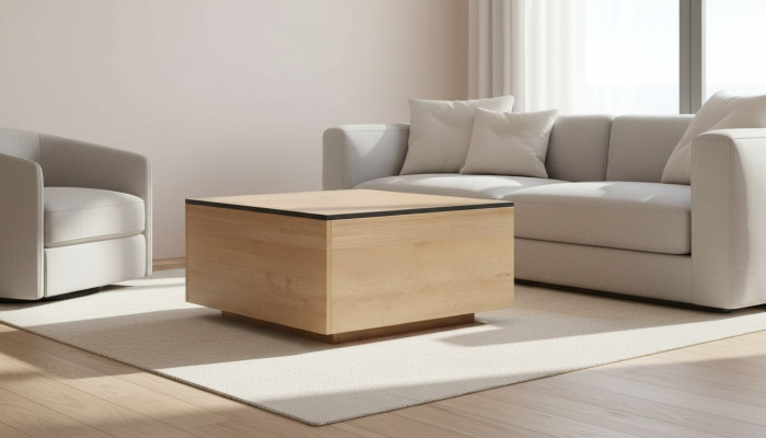 Mesa auxiliar Mesa de centro Madera maciza Mobiliario Muebles Roble 80x80cm Nuevo Mesas