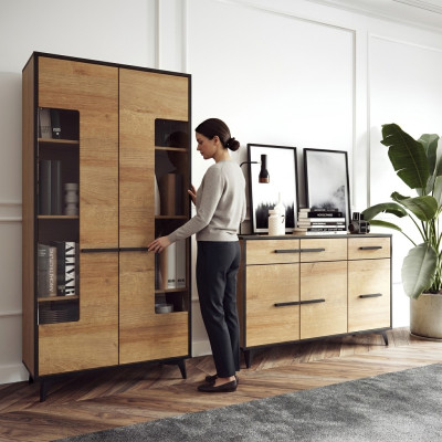 Diseño de cómoda armario muebles de madera de lujo pared de la sala aparador vitrina 2 piezas conjunto
