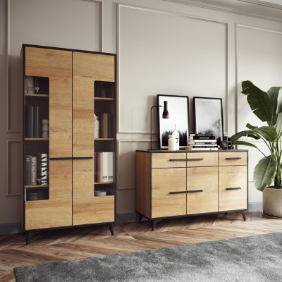 Diseño de cómoda armario muebles de madera de lujo pared de la sala aparador vitrina 2 piezas conjunto