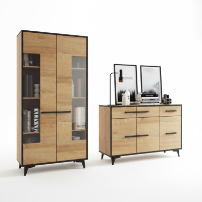 Diseño de cómoda armario muebles de madera de lujo pared de la sala aparador vitrina 2 piezas conjunto
