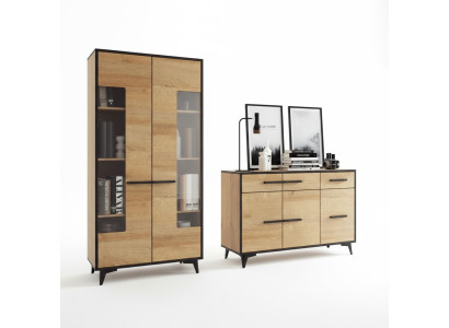 Diseño de cómoda armario muebles de madera de lujo pared de la sala aparador vitrina 2 piezas conjunto