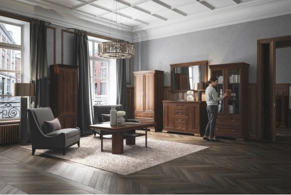 Conjunto vitrina cómoda de 4 piezas. Mueble de madera estantería sala de estar grupo de pared de estar.