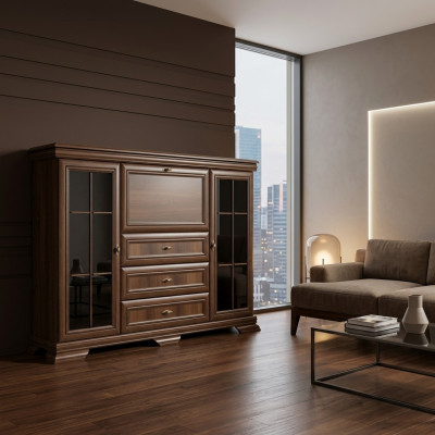 Aparador de salón de 158 cm XXL Muebles bajos Madera Cómoda Buffets Cajoneras