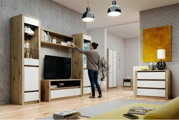Diseño conjunto de sala de estar Vitrina 2x cómoda mural estante gabinete 4 piezas.