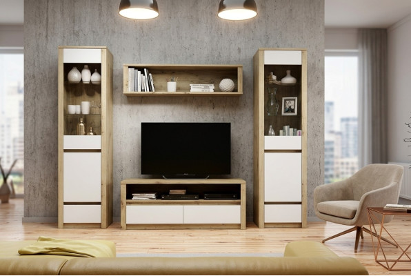 Diseño conjunto de sala de estar Vitrina 2x cómoda mural estante gabinete 4 piezas.