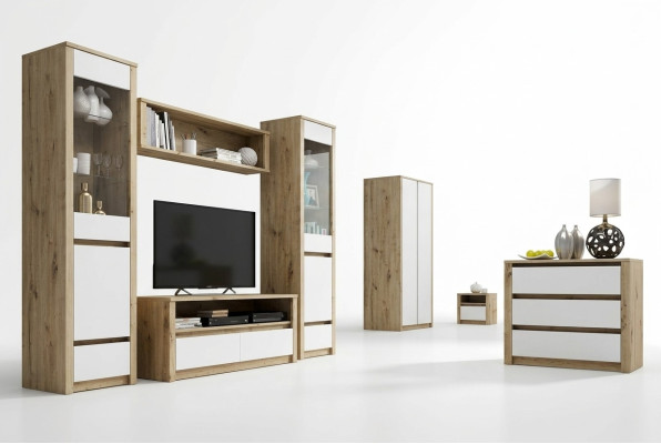 Diseño conjunto de sala de estar Vitrina 2x cómoda mural estante gabinete 4 piezas.
