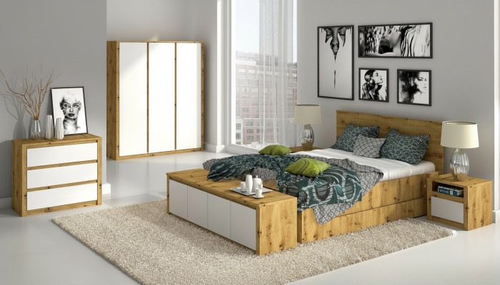Diseño de dormitorio de lujo cama mesita de noche cómoda conjunto de dormitorio de 6 piezas Hotel