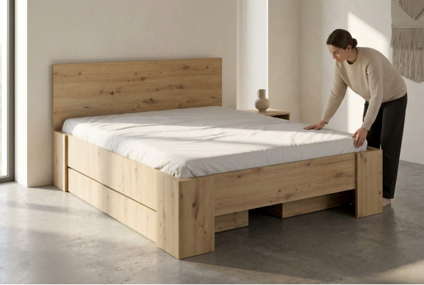 Diseño de lujo de muebles de hotel doble de madera, camas de dormitorio, nuevo marco de cama.