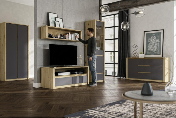 Conjunto de paredes para vivienda, aparador, bajo, armario lateral, aparador de sala de estar, estantería conjunto de 5 piezas.