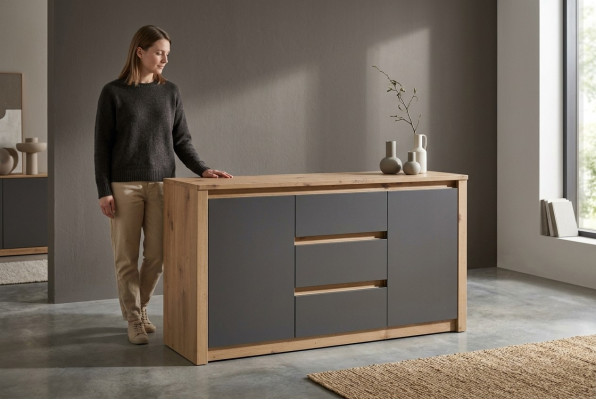Estantería de sala de estar de madera de lujo, cómoda de diseñador, aparador, tablero bajo.