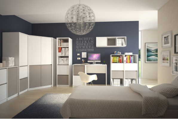Habitación juvenil para niños completa con armario esquinero y escritorio de ordenador, 7 piezas.