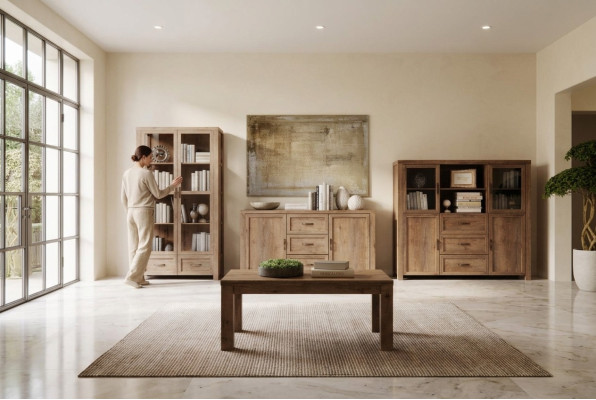 Conjunto de muebles de salón: armario de libros, cómoda, vitrina de diseñador de salón, 3 piezas. Nuevo.