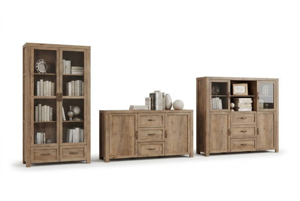 Conjunto de muebles de salón: armario de libros, cómoda, vitrina de diseñador de salón, 3 piezas. Nuevo.