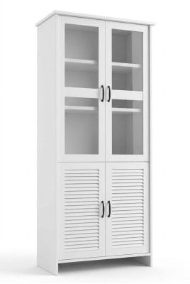 Mueble de madera y vidrio Blanco Mueble de estilo rústico Vitrina Armario