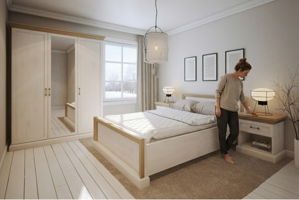 Dormitorio Set Diseño Moderno Lujo Camas Cama Mesita de Noche Armario 4 piezas