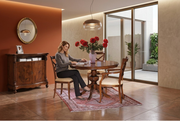 Diseño de comedor redondo de 4 piezas con conjunto de mesa italiana de muebles completos.