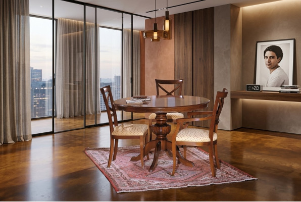 Diseño de comedor redondo de 4 piezas con conjunto de mesa italiana de muebles completos.
