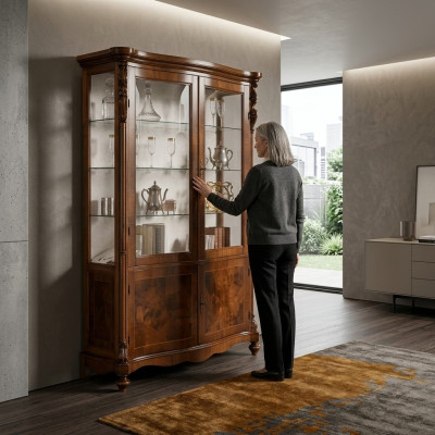 Muebles de madera de lujo Armario Vitrina Estante Archivador Armario de cristal Antiguo