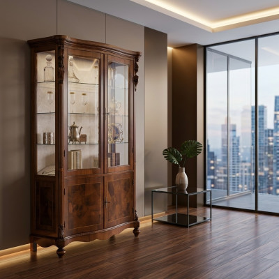 Muebles de madera de lujo Armario Vitrina Estante Archivador Armario de cristal Antiguo