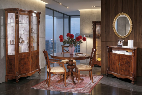 Juego de comedor de lujo de 6 piezas de madera, mueble cómoda, 3 sillas, mesa, vitrina nuevo.