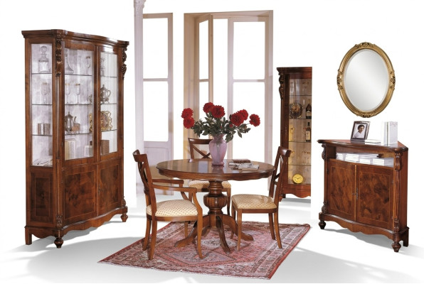 Juego de comedor de lujo de 6 piezas de madera, mueble cómoda, 3 sillas, mesa, vitrina nuevo.