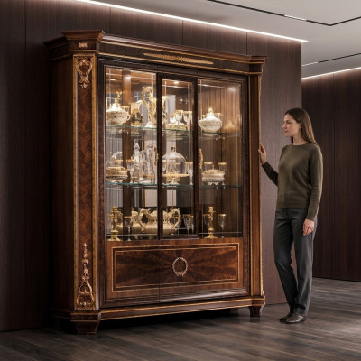 Vitrina armario Vitrinas Sala de estar Mostrar Gabinetes Diseño Rococó Barroco Madera nuevo