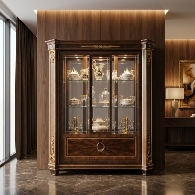 Vitrina armario Vitrinas Sala de estar Mostrar Gabinetes Diseño Rococó Barroco Madera nuevo