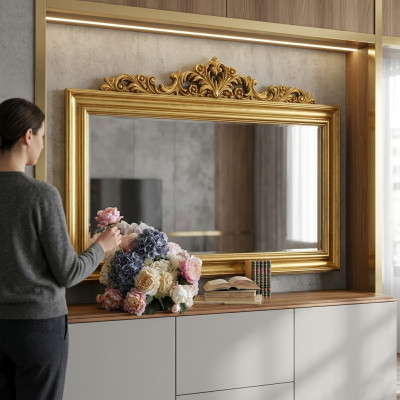 Marco de madera real de diseñador clásico Espejo XXL 184x117 Espejo - Modelo BV
