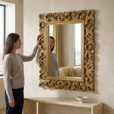 Marco de madera auténtica de diseñador clásico con espejo XXL 105x85.5 Modelo de espejo 1577