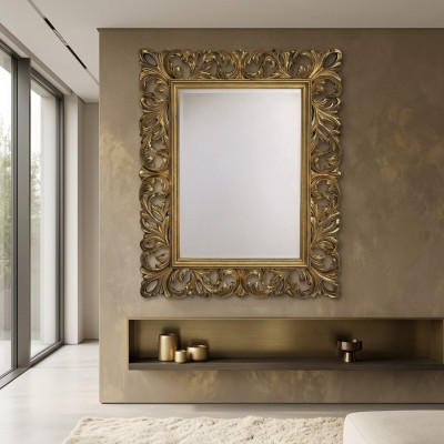 Marco de madera auténtica de diseñador clásico con espejo XXL 105x85.5 Modelo de espejo 1577