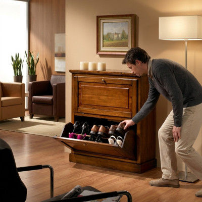 Mueble de zapatos de 2 compartimientos aparador de madera maciza Muebles Armario Estante de zapatos Estantes Nuevo