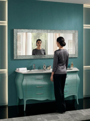 Set de lavabo con espejo, diseño de lujo, espejo de mesa, armario, muebles nuevos.