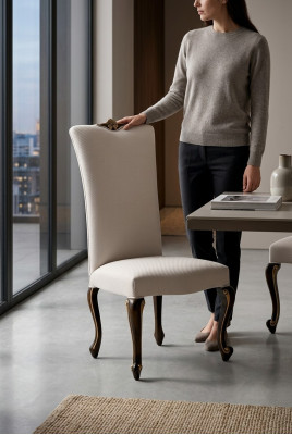 Silla de comedor Silla de comedor Sillas de relajación Silla de terciopelo y madera beige diseño de asiento.