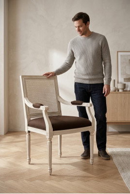 Sillas de comedor de diseño textil de lujo en beige, nuevas Silla de comedor con reposabrazos