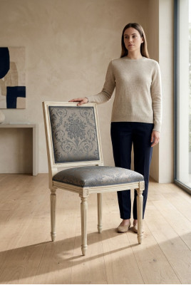 Silla Silla de comedor Madera Tela Sillas de comedor Sillón de diseño Marrón Nuevo Respaldo