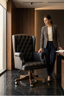 Silla giratoria clásica con ruedas Silla de oficina para jefe Silla de oficina italiana nueva